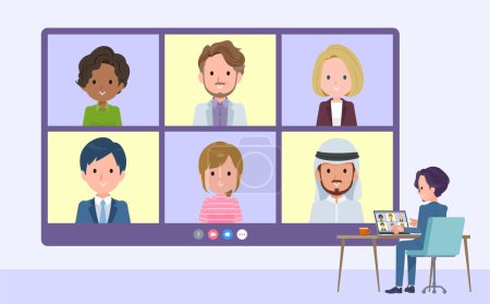 Illustration for A set of business man having a video chat with multiple people.It's vector art so easy to edit. - Royalty Free Image