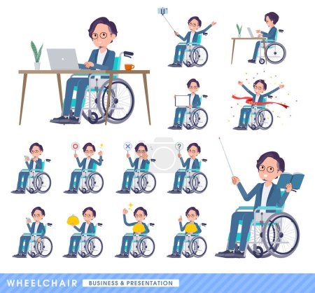 Illustration for A set of business man in a wheelchair.About business and presentations.It's vector art so easy to edit. - Royalty Free Image
