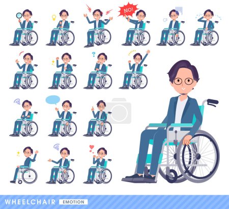 Illustration for A set of business man in a wheelchair.It depicts emotions such as laughter, anger, and trouble.It's vector art so easy to edit. - Royalty Free Image