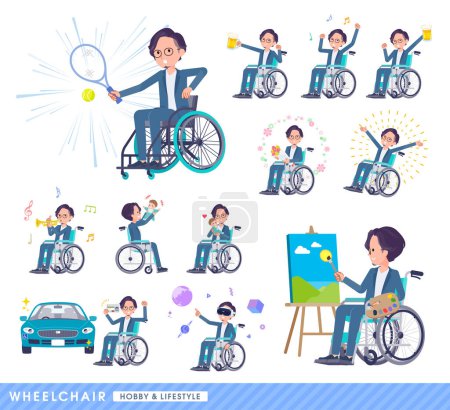Illustration for A set of business man in a wheelchair.About hobbies and lifestyle.It's vector art so easy to edit. - Royalty Free Image