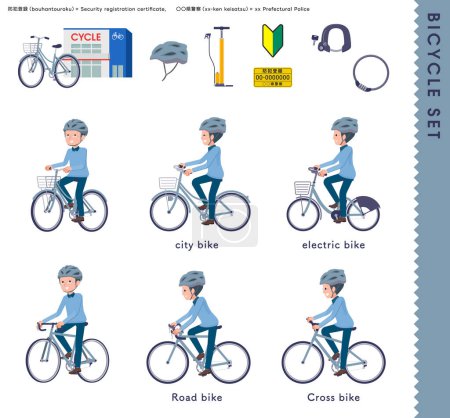 Ilustración de Un conjunto de papá montando varias bicicletas. Es arte vectorial tan fácil de editar. - Imagen libre de derechos