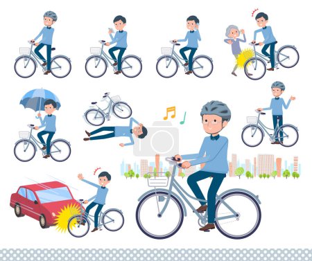 Illustration for A set of dad riding a city cycle.It's vector art so easy to edit. - Royalty Free Image