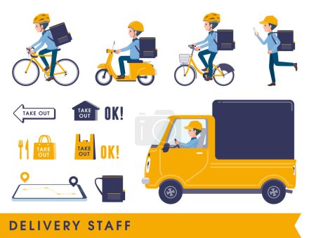 Illustration for A set of dad doing delivery.It's vector art so easy to edit. - Royalty Free Image