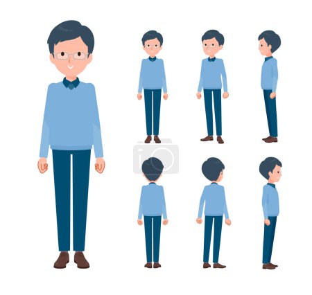Illustration for A set of dad standing.Front, side and back angles.It's vector art so easy to edit. - Royalty Free Image