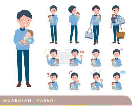 Illustration for A set of dad who are guardian of baby.It's vector art so easy to edit. - Royalty Free Image