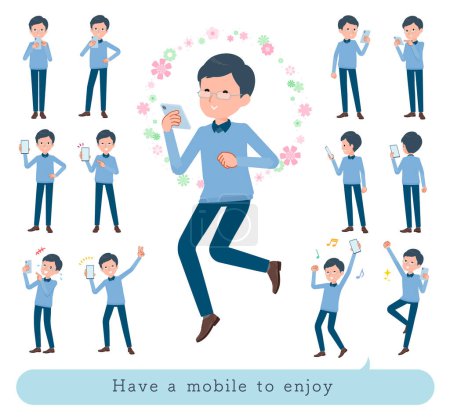 Illustration for A set of dad to enjoy using a smartphone.It's vector art so easy to edit. - Royalty Free Image