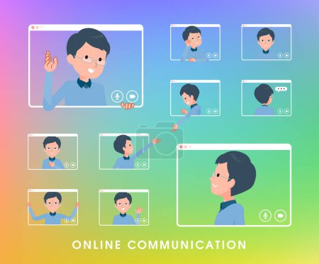 Illustration for A set of dad communicating online.It's vector art so easy to edit. - Royalty Free Image