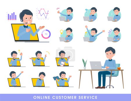 Illustration for A set of dad serving customers online.It's vector art so easy to edit. - Royalty Free Image