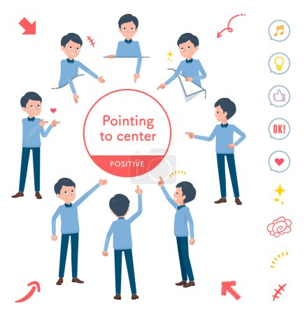 Illustration for A set of dad pointing in different directions.Positive expression.It's vector art so easy to edit. - Royalty Free Image