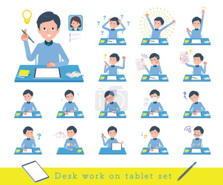 Illustration for A set of dad studying on a tablet device.It's vector art so easy to edit. - Royalty Free Image