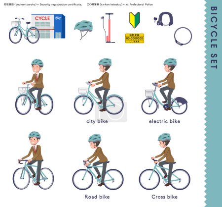 Illustration for A set of blazer schoolboy riding various bicycles.It's vector art so easy to edit. - Royalty Free Image