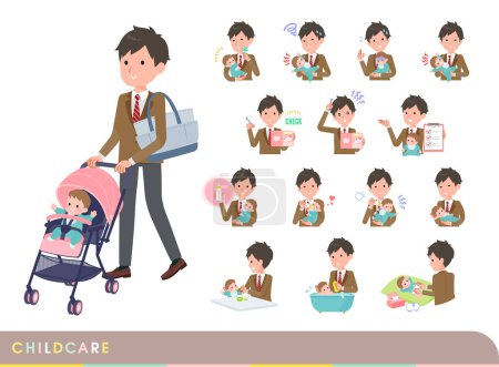 Illustration for A set of blazer schoolboy who take care of their baby.It's vector art so easy to edit. - Royalty Free Image