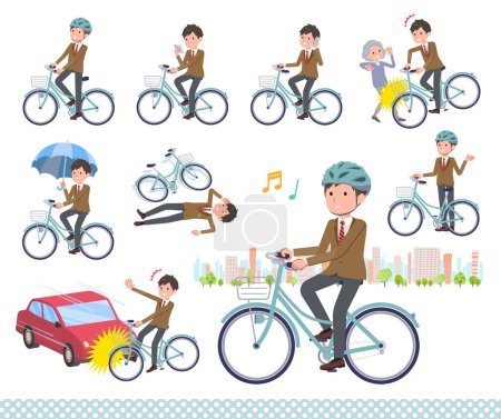 Illustration for A set of blazer schoolboy riding a city cycle.It's vector art so easy to edit. - Royalty Free Image