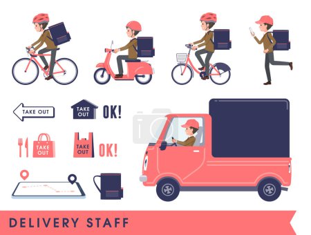 Illustration for A set of blazer schoolboy doing delivery.It's vector art so easy to edit. - Royalty Free Image