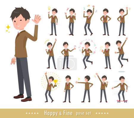 Illustration for A set of blazer schoolboy in a cheerful pose.It's vector art so easy to edit. - Royalty Free Image