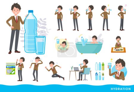 Illustration for A set of blazer schoolboy drinking water.It's vector art so easy to edit. - Royalty Free Image