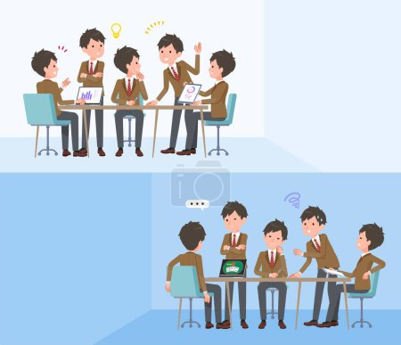 Illustration for A set of blazer schoolboy having an intracerebral meeting.It's vector art so easy to edit. - Royalty Free Image