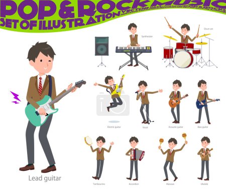 Téléchargez les illustrations : Un jeu de blazer écolier jouant du rock 'n' roll et de la musique pop. C'est un art vectoriel si facile à éditer.. - en licence libre de droit