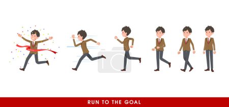 Illustration for A set of blazer schoolboy who start running gradually.It's vector art so easy to edit. - Royalty Free Image