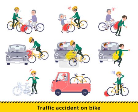 Illustration for A set of blazer schoolboy in a bicycle accident.It's vector art so easy to edit. - Royalty Free Image