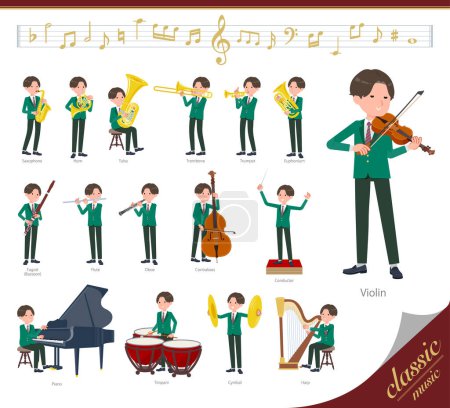 Illustration for A set of blazer schoolboy on classical music performances.It's vector art so easy to edit. - Royalty Free Image