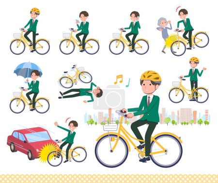 Téléchargez les illustrations : Un ensemble d'écolier blazer chevauchant un vélo de ville.C'est un art vectoriel si facile à éditer. - en licence libre de droit