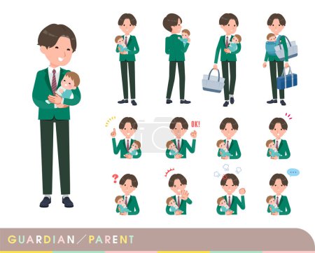 Illustration for A set of blazer schoolboy who are guardian of baby.It's vector art so easy to edit. - Royalty Free Image