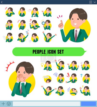 A set of blazer schoolboy with expresses various emotions In icon format.It's vector art so easy to edit.