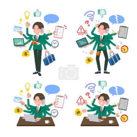 Illustration for A set of blazer schoolboy who perform multitasking in the office.It's vector art so easy to edit. - Royalty Free Image