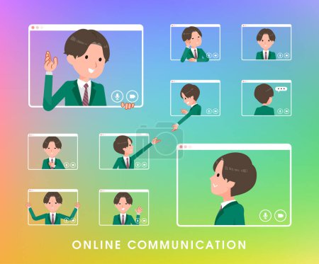 Illustration for A set of blazer schoolboy communicating online.It's vector art so easy to edit. - Royalty Free Image