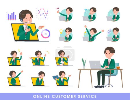 Illustration for A set of blazer schoolboy serving customers online.It's vector art so easy to edit. - Royalty Free Image