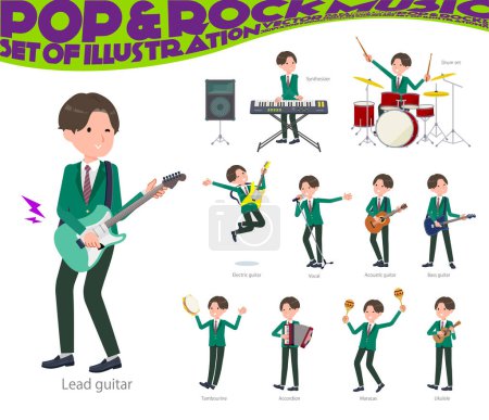 Téléchargez les illustrations : Un jeu de blazer écolier jouant du rock 'n' roll et de la musique pop. C'est un art vectoriel si facile à éditer.. - en licence libre de droit