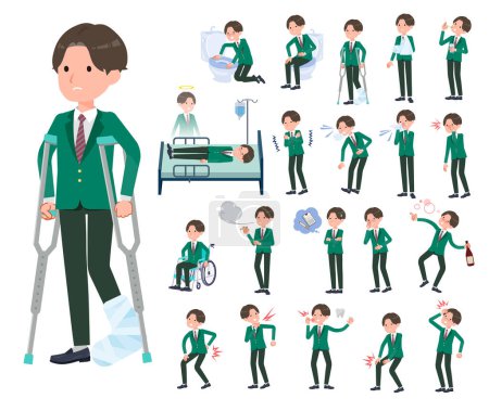 Illustration for A set of blazer schoolboy with injury and illness.It's vector art so easy to edit. - Royalty Free Image