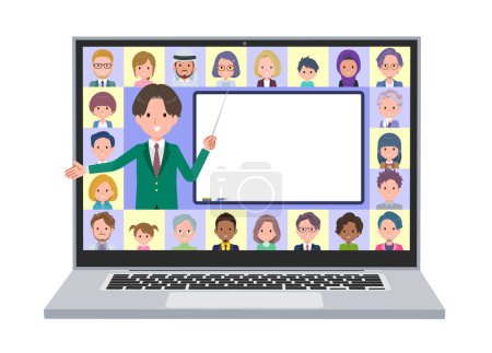 Illustration for A set of blazer schoolboy teaching lessons online.It's vector art so easy to edit. - Royalty Free Image