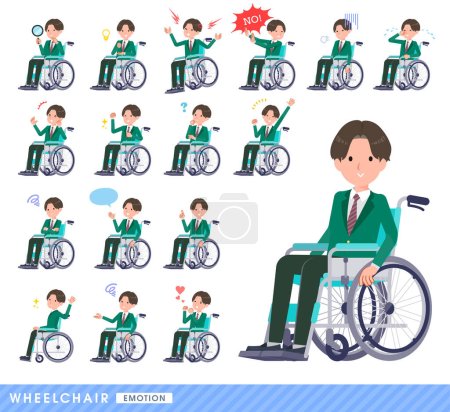 Illustration for A set of blazer schoolboy in a wheelchair.It depicts emotions such as laughter, anger, and trouble.It's vector art so easy to edit. - Royalty Free Image
