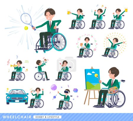 Illustration for A set of blazer schoolboy in a wheelchair.About hobbies and lifestyle.It's vector art so easy to edit. - Royalty Free Image
