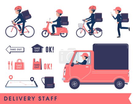 Illustration for A set of School boy doing delivery.It's vector art so easy to edit. - Royalty Free Image