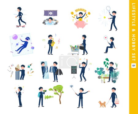 Illustration for A set of School boy about hobbies and lifestyle.type B.It's vector art so easy to edit. - Royalty Free Image