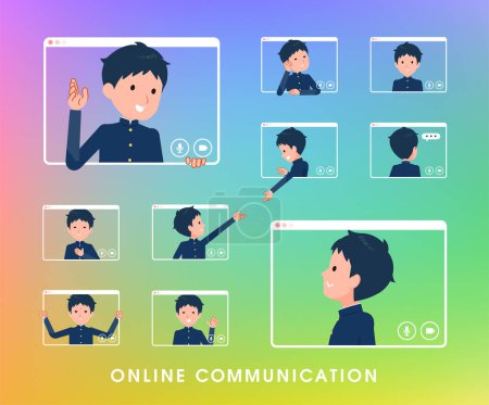 Illustration for A set of School boy communicating online.It's vector art so easy to edit. - Royalty Free Image