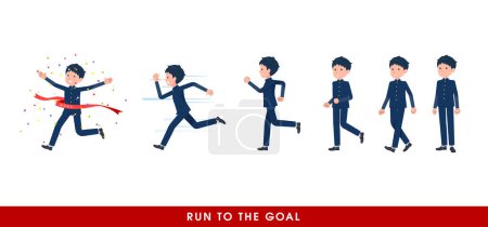 Illustration for A set of School boy who start running gradually.It's vector art so easy to edit. - Royalty Free Image
