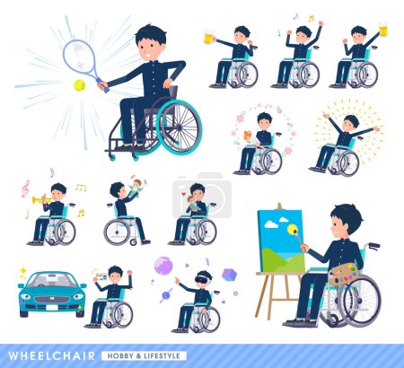 Téléchargez les illustrations : Un ensemble d'écolier en fauteuil roulant.Sur les loisirs et le mode de vie.C'est l'art vectoriel si facile à éditer. - en licence libre de droit
