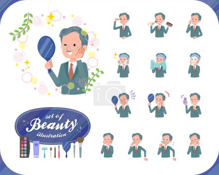 Illustration for A set of business president man on beauty.There are various actions such as skin care and makeup.It's vector art so easy to edit. - Royalty Free Image