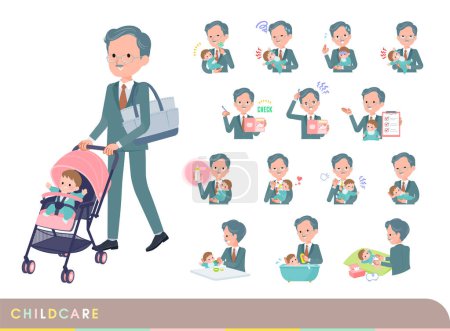 Illustration for A set of business president man who take care of their baby.It's vector art so easy to edit. - Royalty Free Image