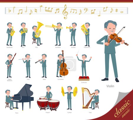 Illustration for A set of business president man on classical music performances.It's vector art so easy to edit. - Royalty Free Image