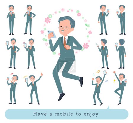 Illustration for A set of business president man to enjoy using a smartphone.It's vector art so easy to edit. - Royalty Free Image