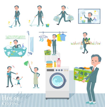 Ilustración de Un conjunto de hombre presidente de negocios relacionados con el servicio de limpieza, tales como limpieza y lavandería. Es arte vectorial tan fácil de editar. - Imagen libre de derechos