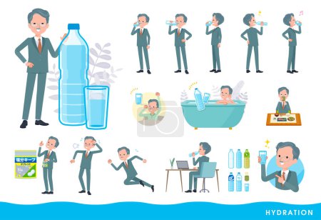 Illustration for A set of business president man drinking water.It's vector art so easy to edit. - Royalty Free Image