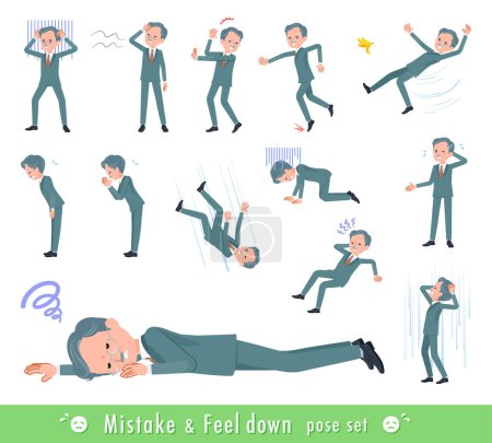 Illustration for A set of business president man expressing failure and depression.It's vector art so easy to edit. - Royalty Free Image