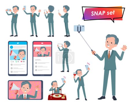 Téléchargez les illustrations : Un jeu d'homme d'affaires président tirant avec un smartphone.C'est l'art vectoriel si facile à éditer. - en licence libre de droit