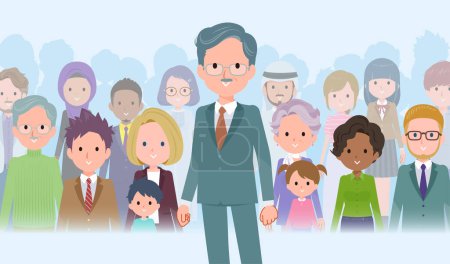 Illustration for A set of business president man standing in front of a large number of people.It's vector art so easy to edit. - Royalty Free Image